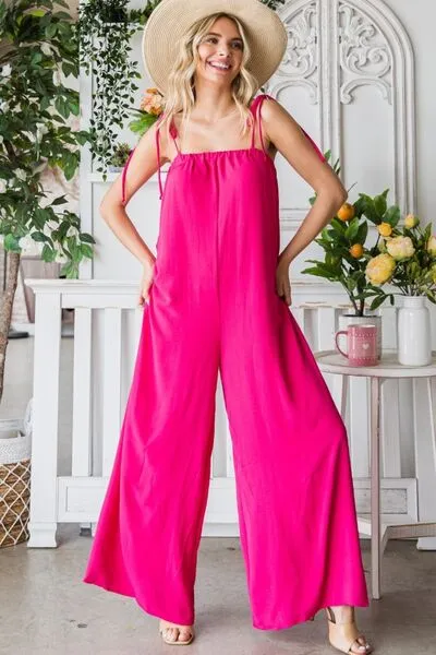 Veveret Pocketed Spaghetti Strap Wide Leg Jumpsuit sold by Charming Charlie