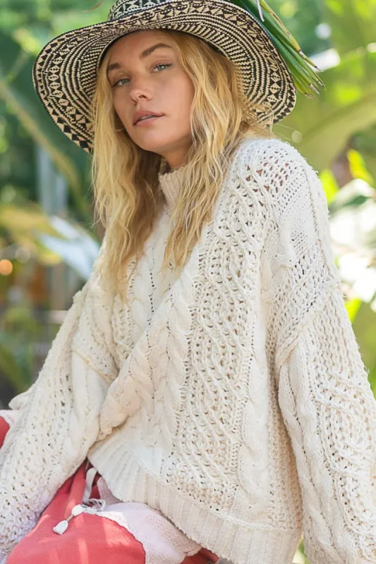 POL Mock Neck Cable Knit Sweater sold by Charming Charlie
