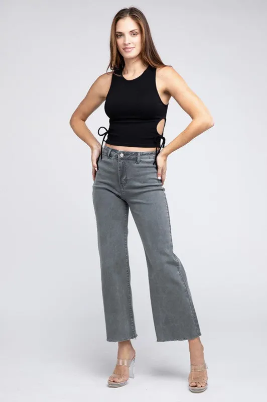 Acid Wash Frayed Cutoff Hem Straight Wide Pants sold by Charming Charlie