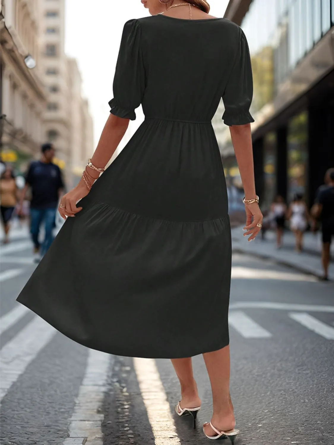 Ruched V-Neck Half Sleeve Midi Dress sold by Charming Charlie product image thumbnail 2