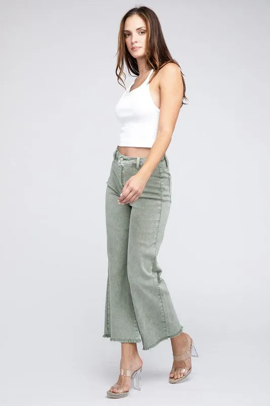 Acid Wash Frayed Cutoff Hem Straight Wide Pants sold by Charming Charlie product image thumbnail 5