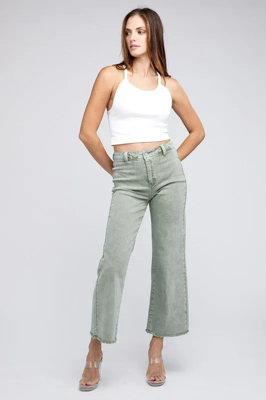 Acid Wash Frayed Cutoff Hem Straight Wide Pants sold by Charming Charlie product image thumbnail 4