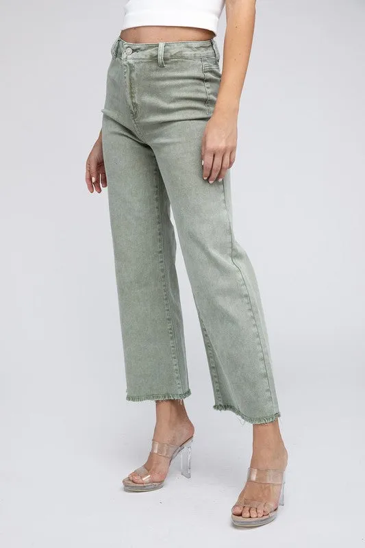 Acid Wash Frayed Cutoff Hem Straight Wide Pants sold by Charming Charlie product image thumbnail 3