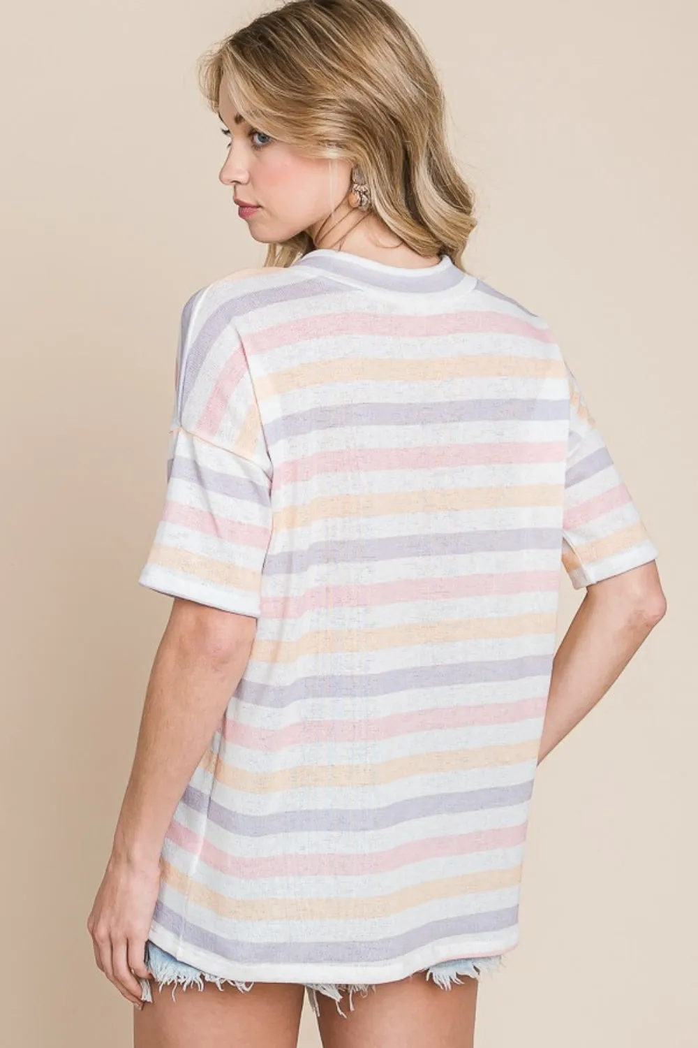BOMBOM Striped V-Neck Short Sleeve T-Shirt sold by Charming Charlie product image thumbnail 2