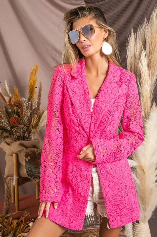 BiBi Single-Breasted Long Sleeve Lace Blazer sold by Charming Charlie