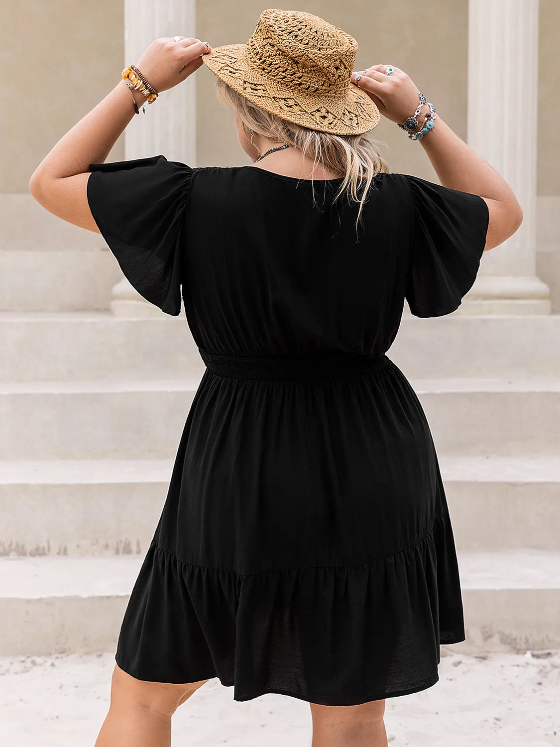 Plus Size V-Neck Flutter Sleeve Mini Dress sold by Charming Charlie product image thumbnail 2