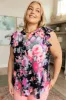 Lizzy Flutter Sleeve Top in Black and Dusty Pink Floral sold by Charming Charlie