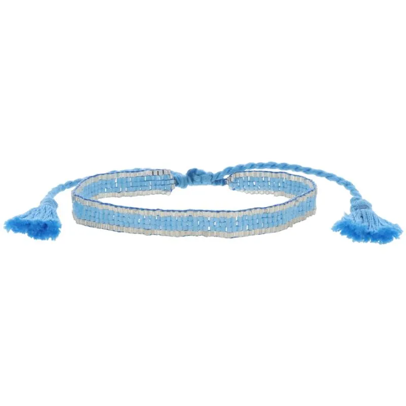 Thin Bright Blue with Silver Edge Woven Mini Beaded Band Bracelet, .25" Wide sold by Charming Charlie