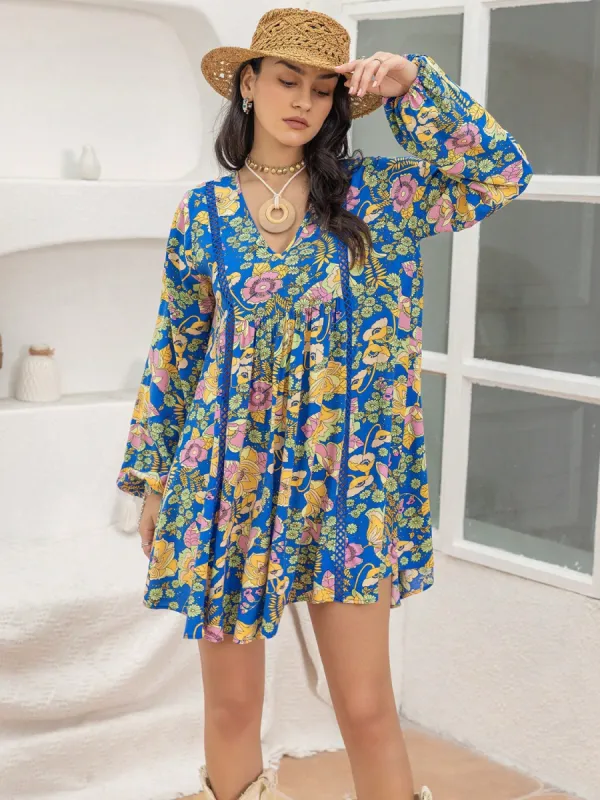 Printed V-Neck Balloon Sleeve Mini Dress sold by Charming Charlie