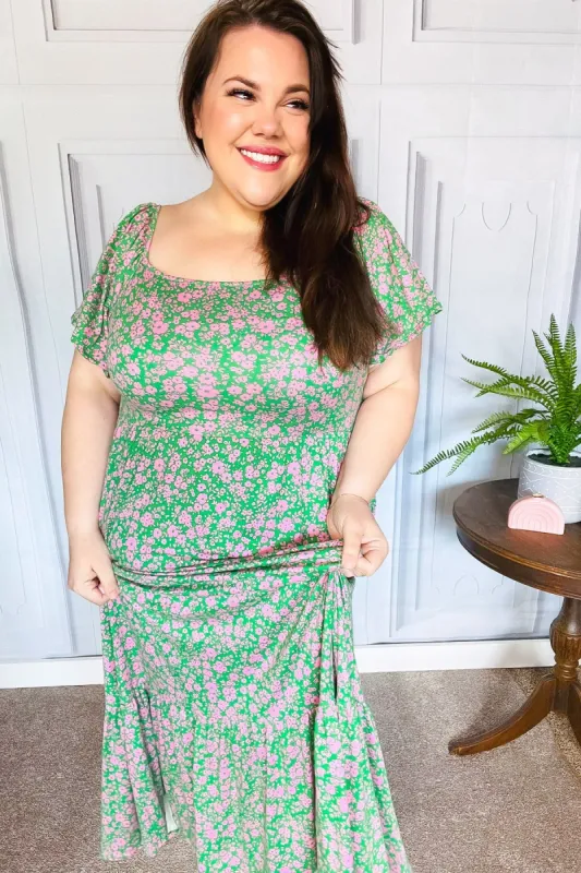 Perfectly You Green Ditzy Floral Fit & Flare Maxi Dress sold by Charming Charlie
