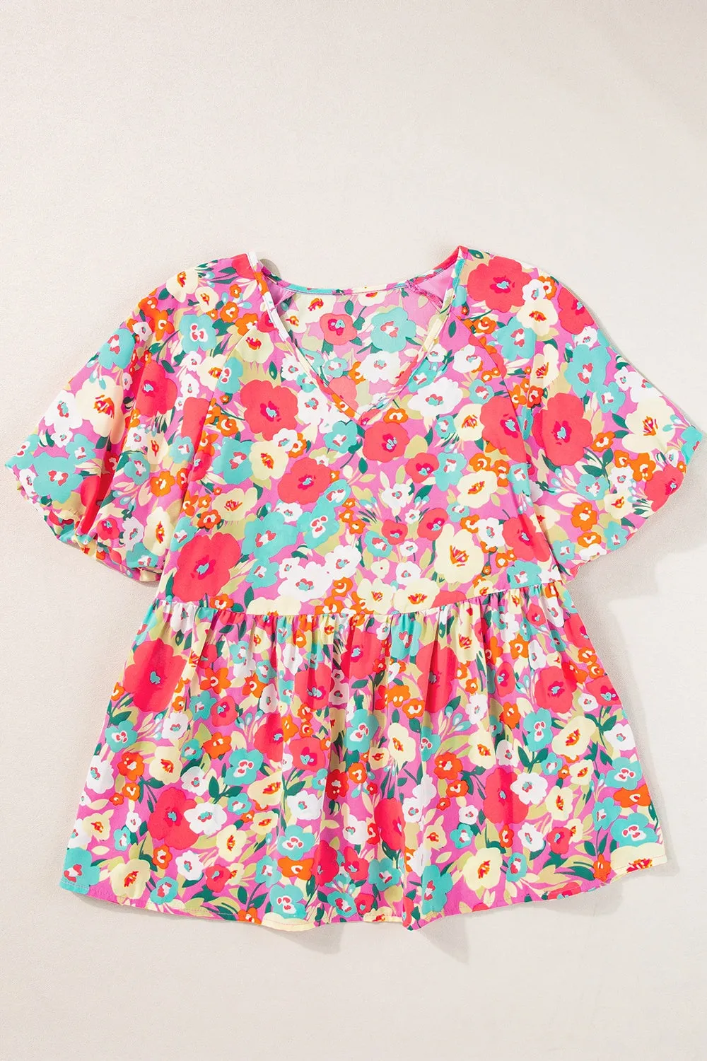 Peplum Floral V-Neck Short Sleeve Blouse sold by Charming Charlie product image thumbnail 2