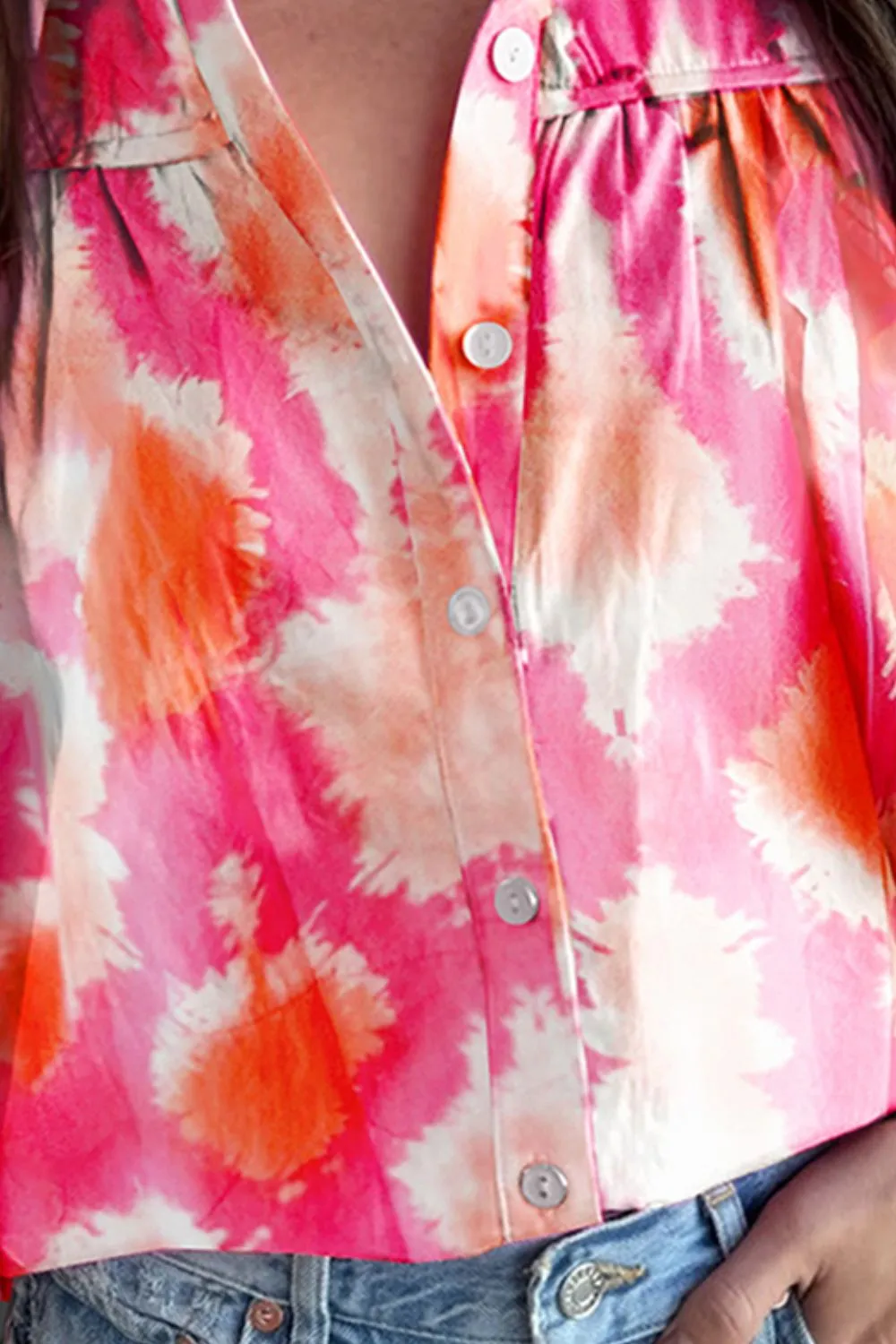 Frill Contrast Print Collared Neck Half Sleeve Shirt sold by Charming Charlie product image thumbnail 3