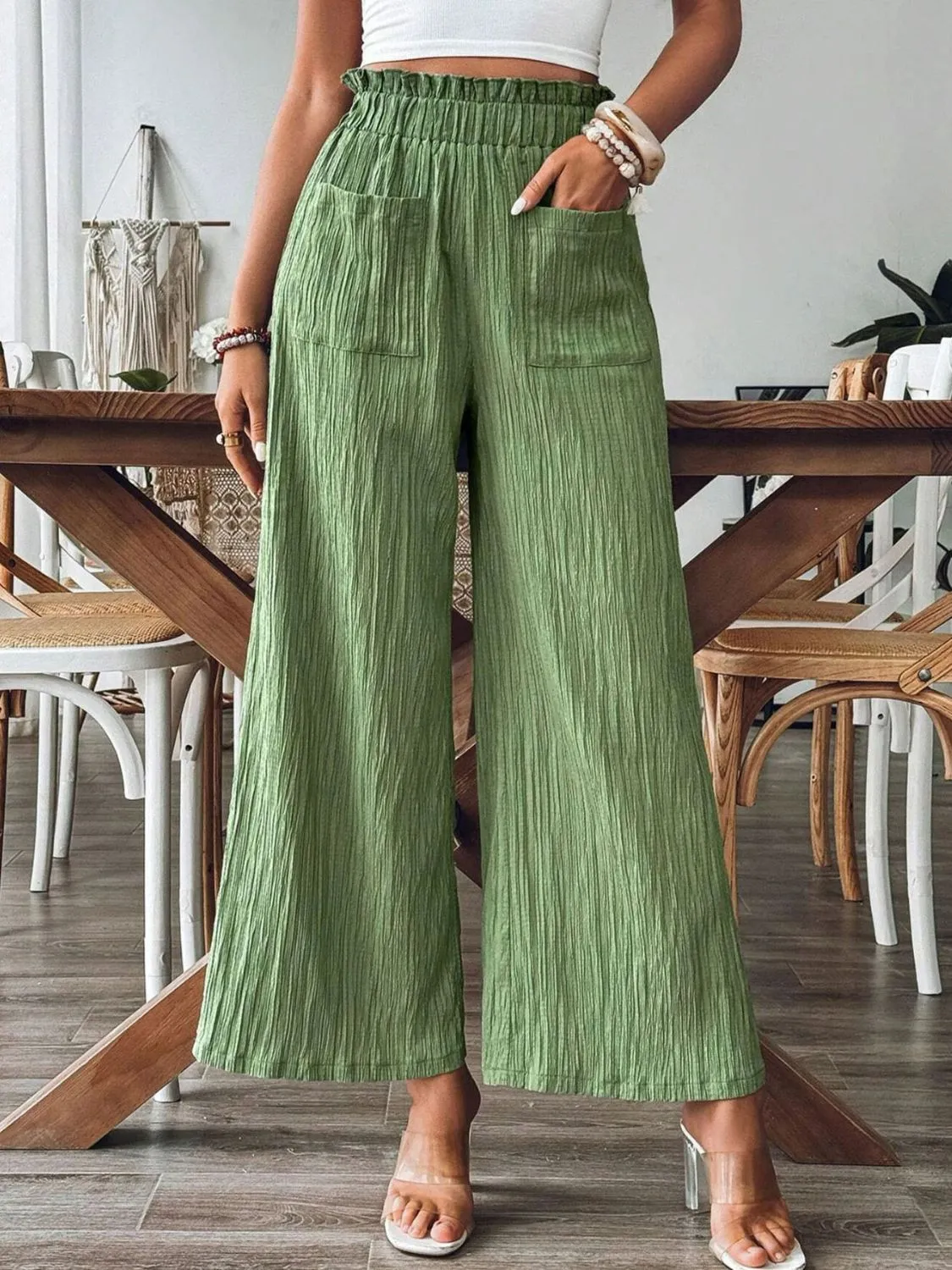 Pocketed Elastic Waist Wide Leg Pants sold by Charming Charlie