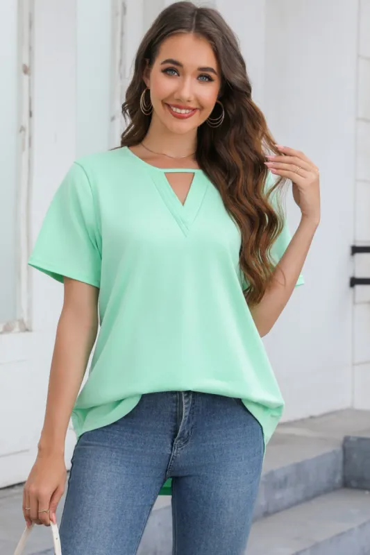 Cutout V-Neck Short Sleeve T-Shirt sold by Charming Charlie