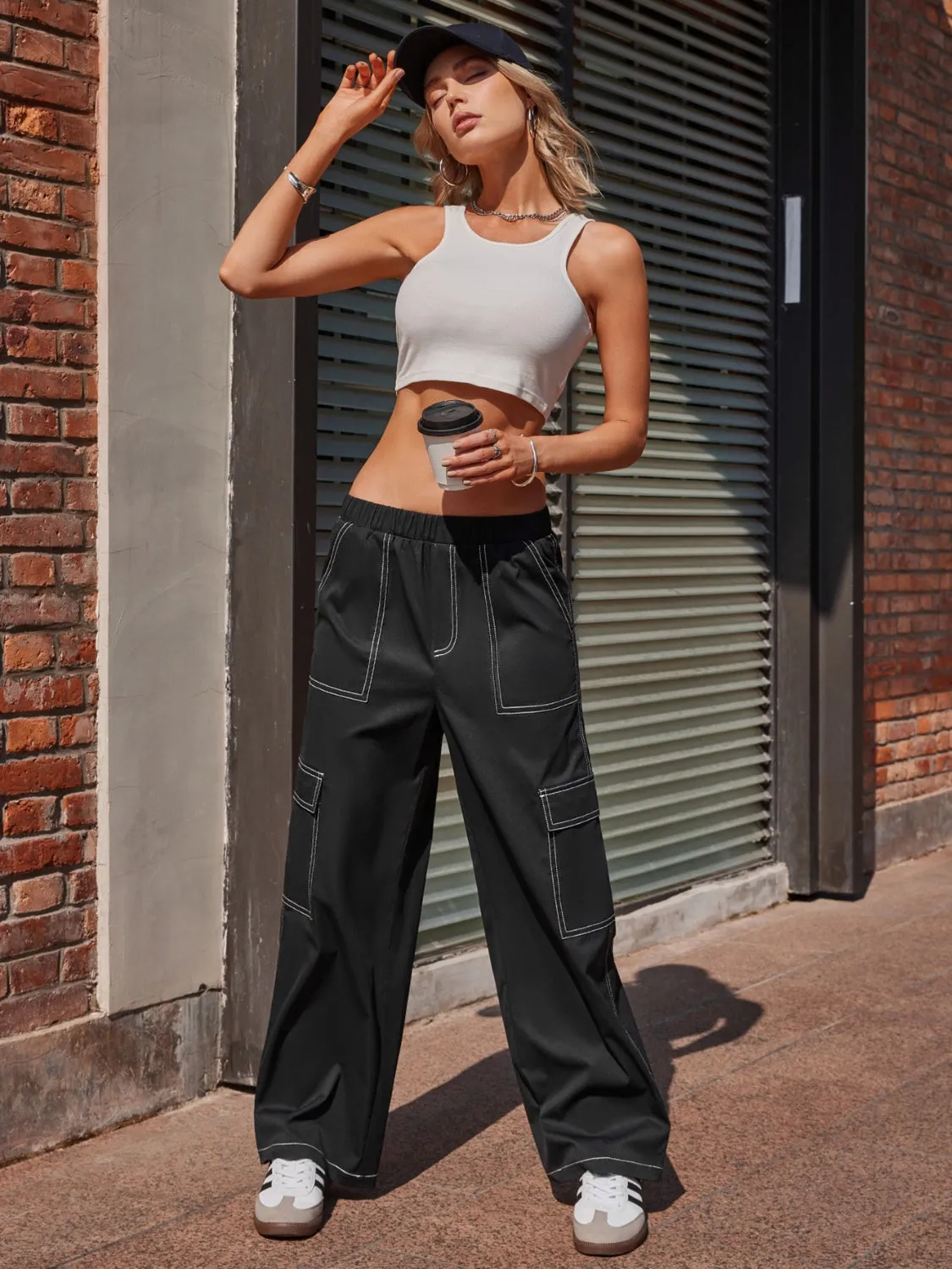 Contrast Stitching Pocketed Wide Leg Pants sold by Charming Charlie product image thumbnail 5