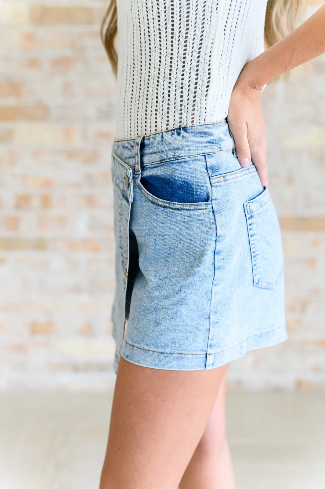 Me Espresso Denim Skort sold by Charming Charlie product image thumbnail 5