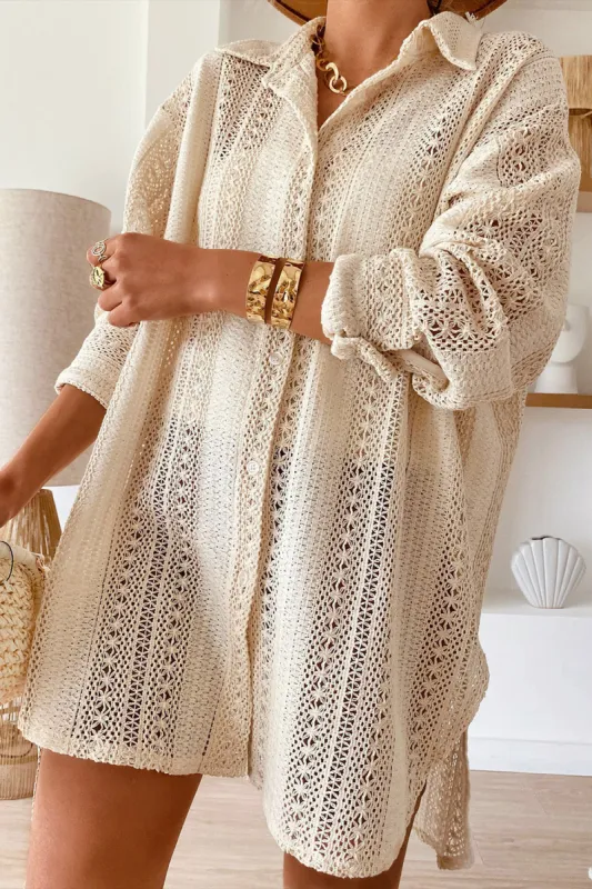 Openwork Collared Neck Long Sleeve Shirt sold by Charming Charlie