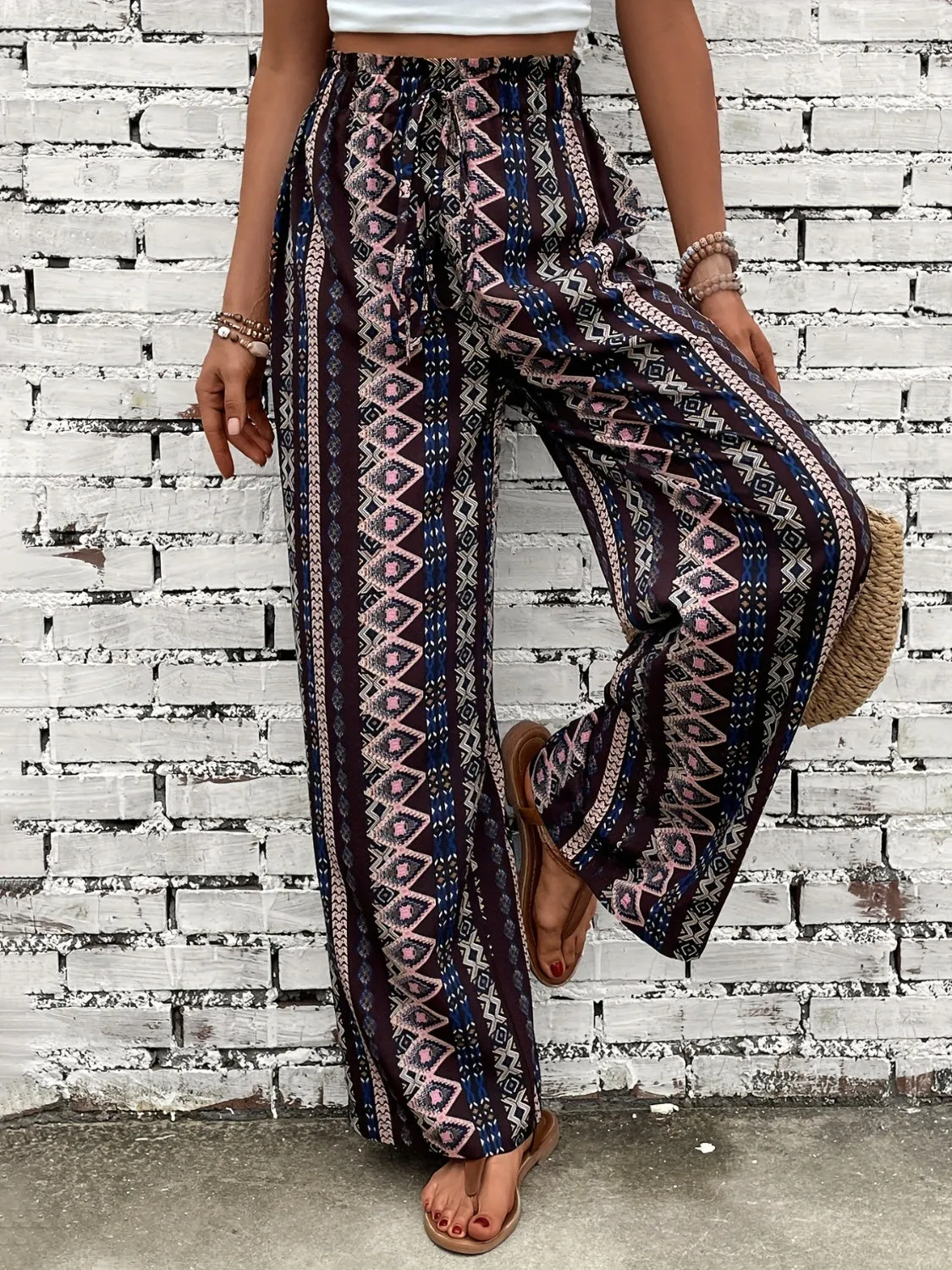 Printed High Waist Wide Leg Pants sold by Charming Charlie