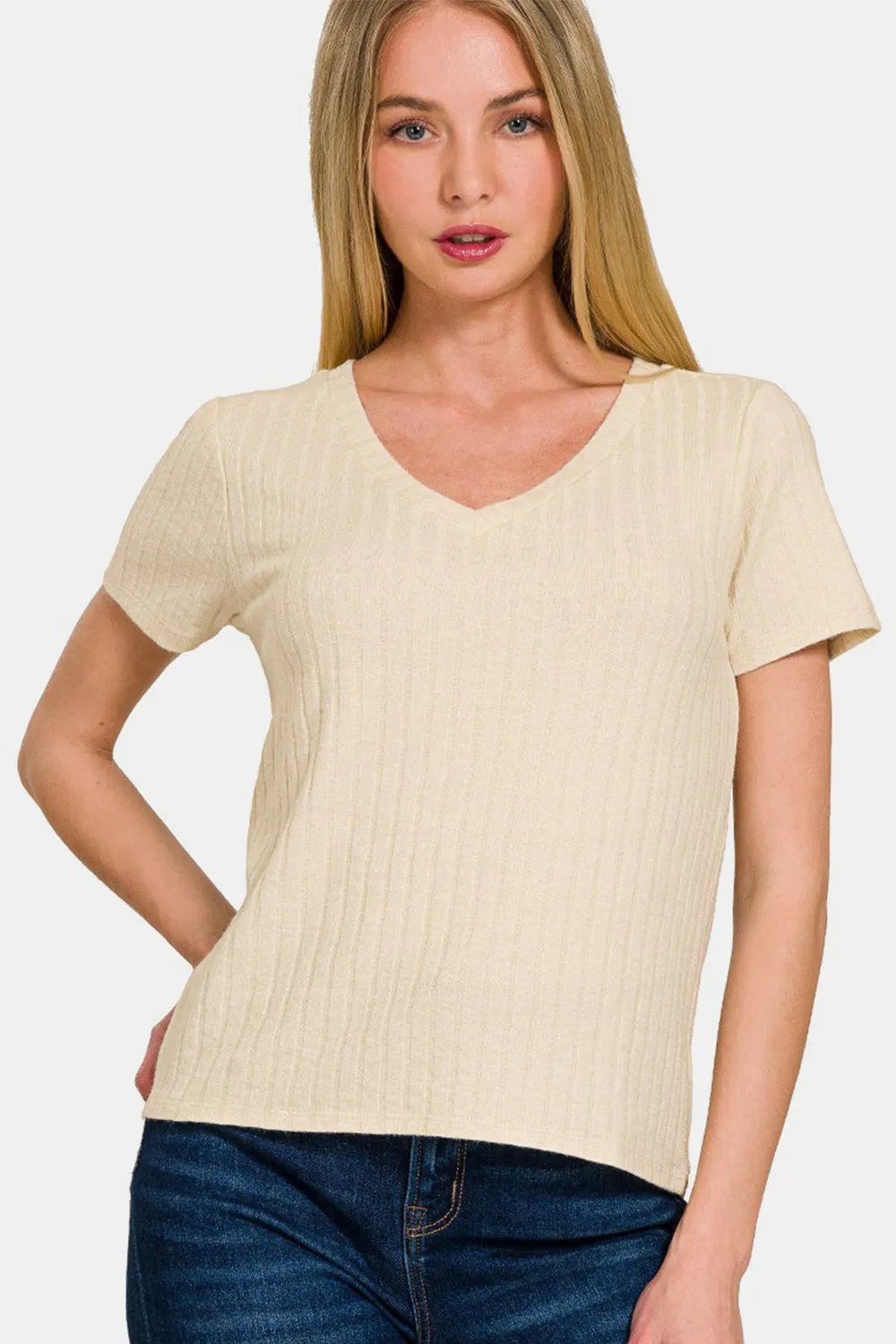 Zenana Ribbed Short Sleeve T-Shirt sold by Charming Charlie