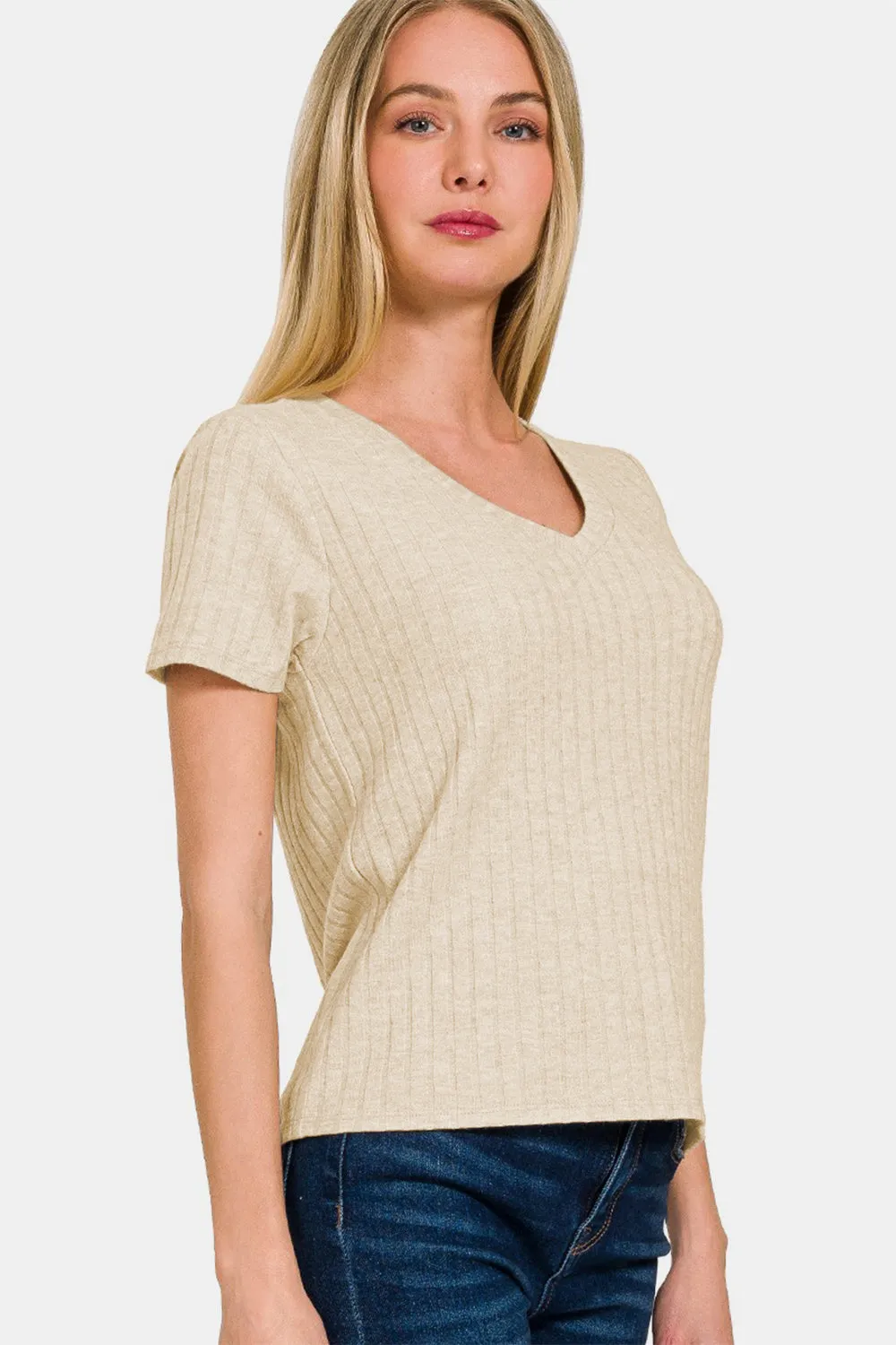 Zenana Ribbed Short Sleeve T-Shirt sold by Charming Charlie product image thumbnail 2
