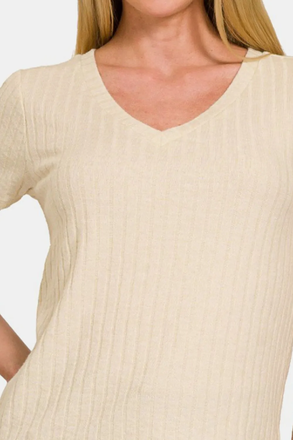 Zenana Ribbed Short Sleeve T-Shirt sold by Charming Charlie product image thumbnail 3