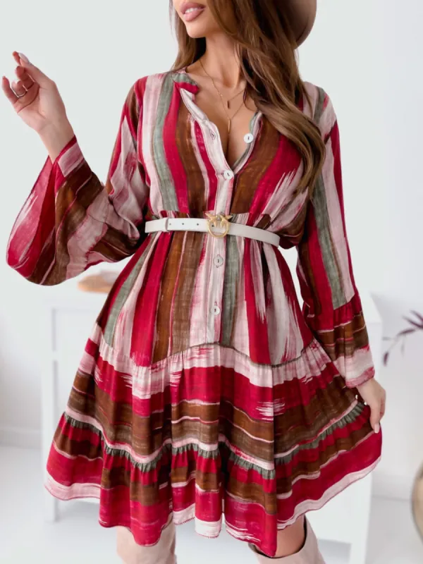 Buttoned Striped Long Sleeve Mini Dress sold by Charming Charlie