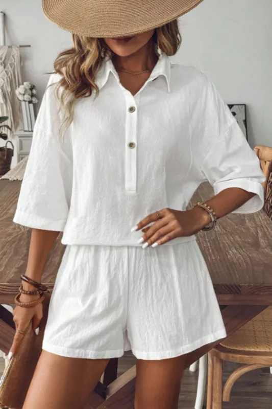 Collared Neck Half Sleeve Top and Shorts Set sold by Charming Charlie