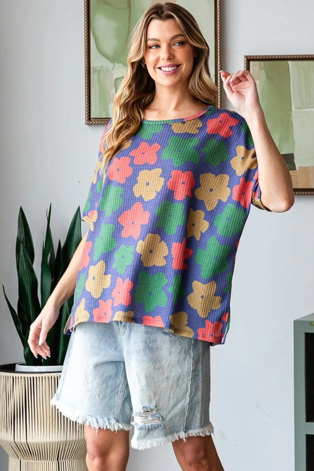 HOPELY Full Size Floral Round Neck Side Slit T-Shirt sold by Charming Charlie product image thumbnail 4