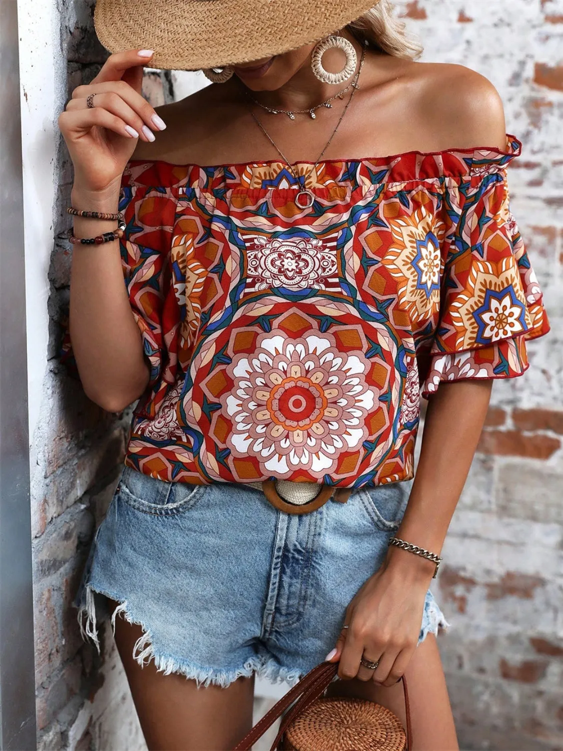 Printed Off-Shoulder Half Sleeve Blouse sold by Charming Charlie product image thumbnail 4