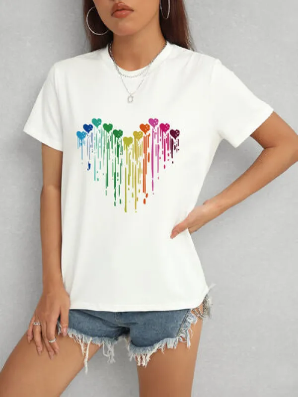 Heart Round Neck Short Sleeve T-Shirt sold by Charming Charlie