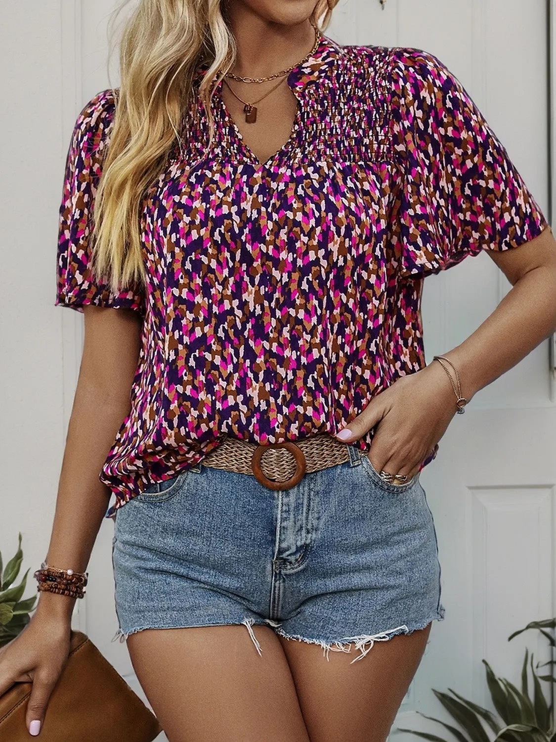 Printed Notched Flutter Sleeve Blouse sold by Charming Charlie product image thumbnail 3