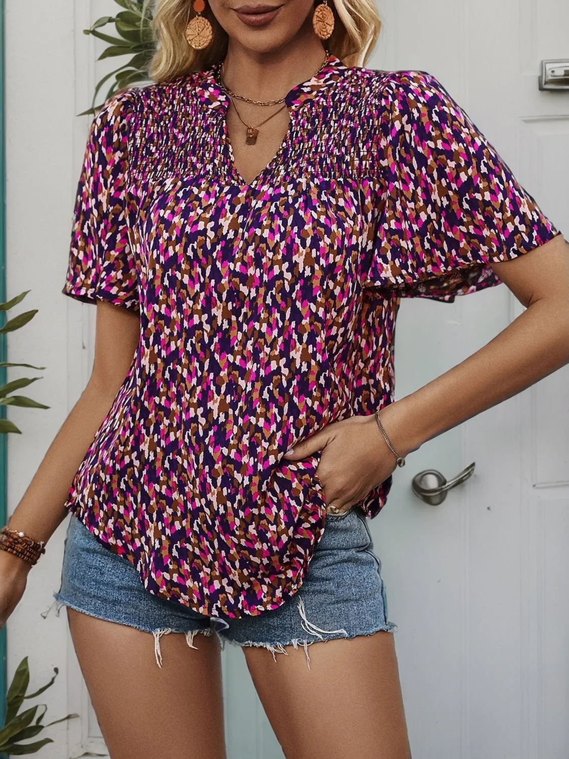 Printed Notched Flutter Sleeve Blouse sold by Charming Charlie product image thumbnail 5