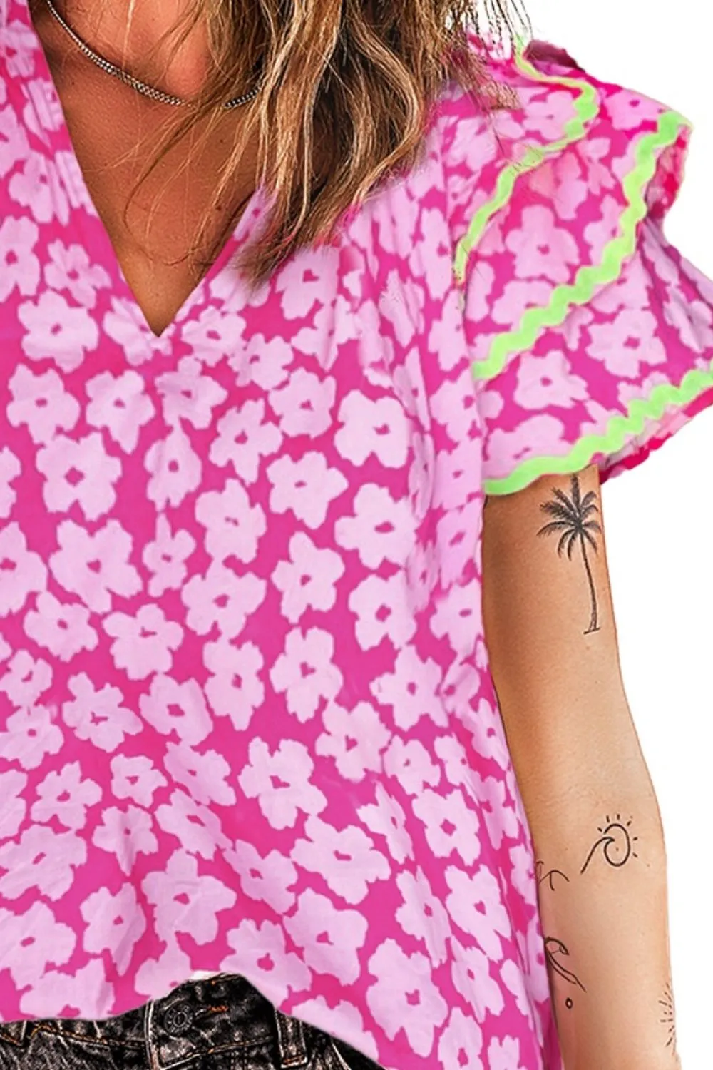 Printed V-Neck Flounce Sleeve Blouse sold by Charming Charlie product image thumbnail 5