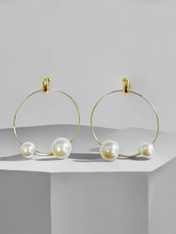 Rebecca Minkoff- Gold Hoop Pearl Earrings sold by Charming Charlie