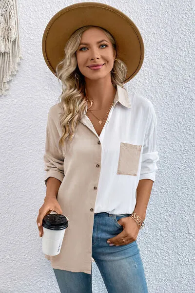 Pocketed Contrast Button Up Long Sleeve Shirt sold by Charming Charlie product image thumbnail 3
