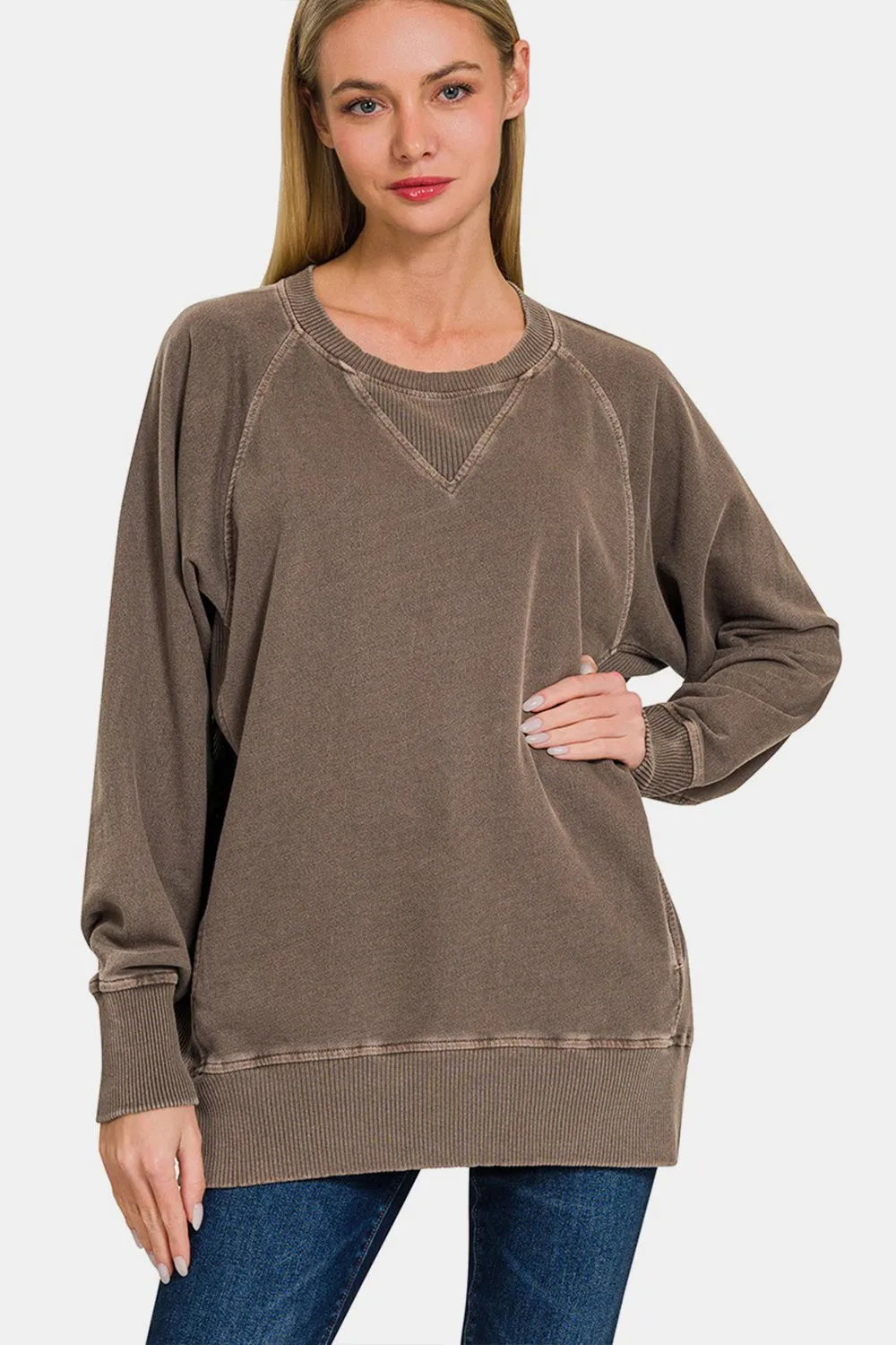 Zenana Round Neck Long Sleeve Sweatshirt sold by Charming Charlie