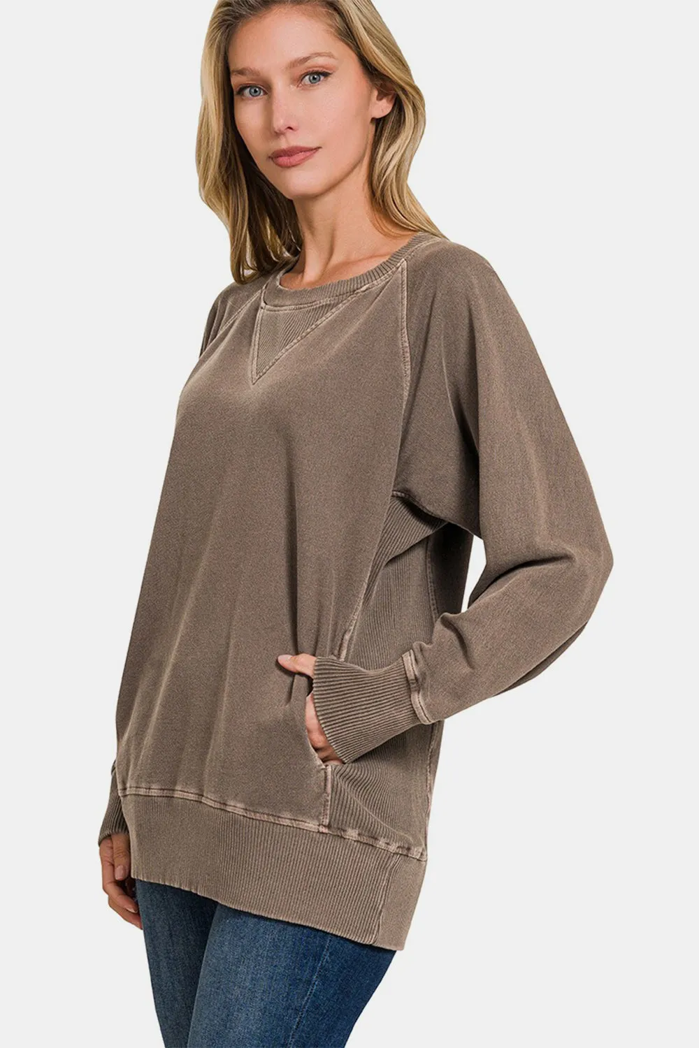 Zenana Round Neck Long Sleeve Sweatshirt sold by Charming Charlie product image thumbnail 2
