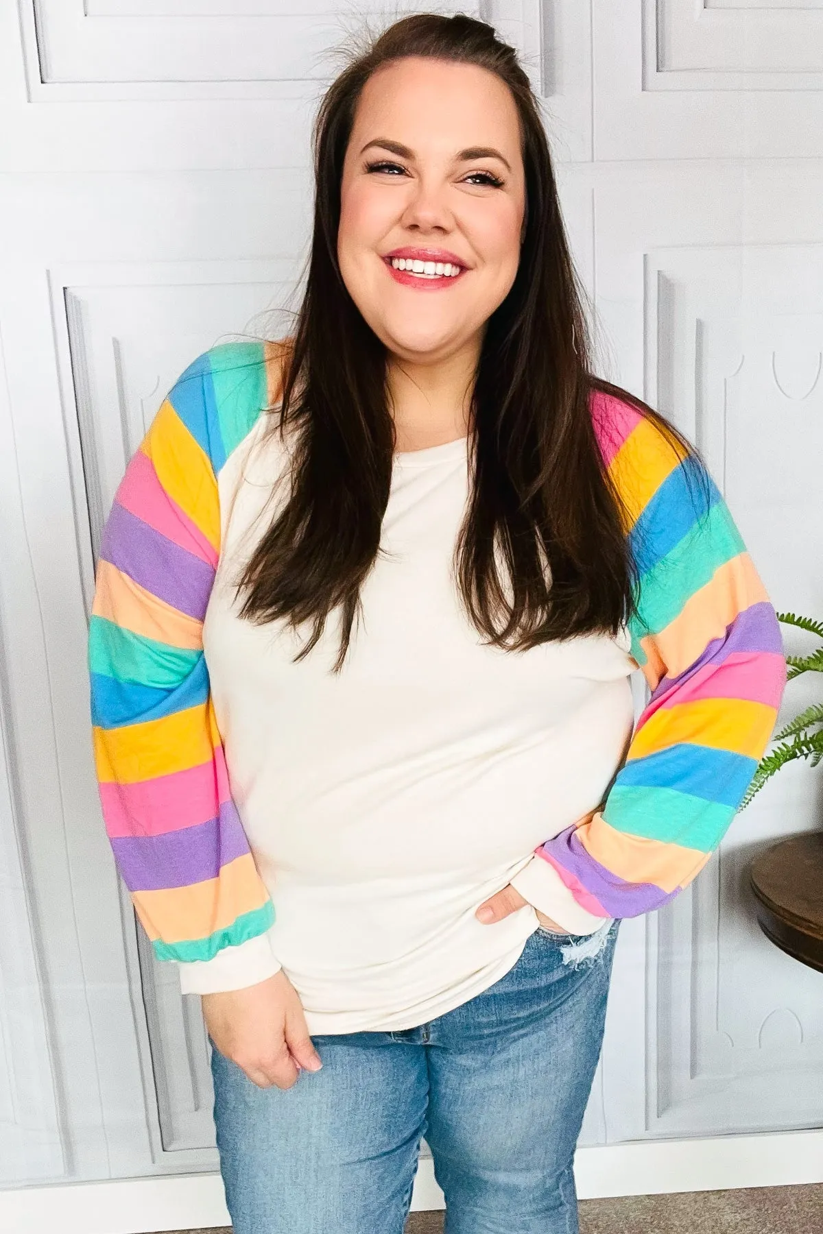 Just For You Rainbow Bubble Sleeve Terry Raglan Top sold by Charming Charlie product image thumbnail 3