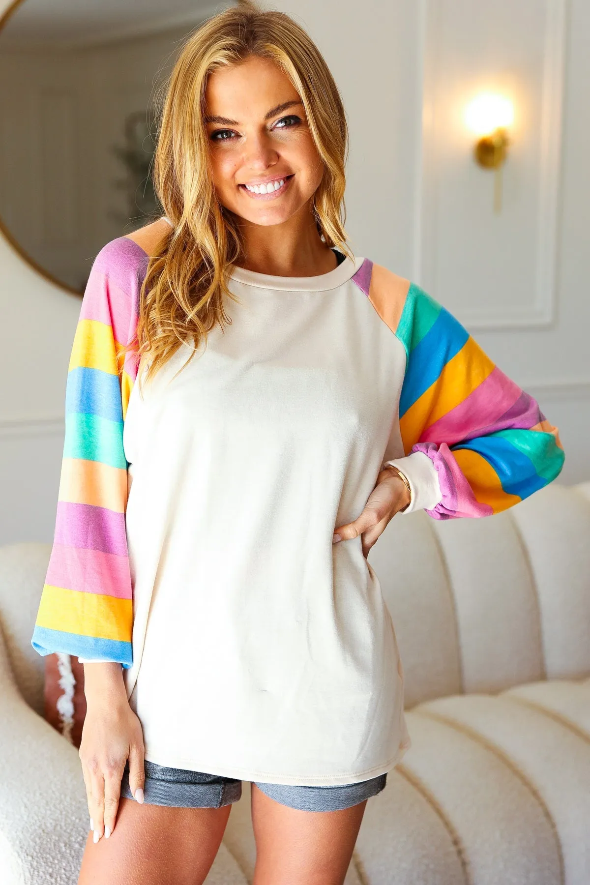 Just For You Rainbow Bubble Sleeve Terry Raglan Top sold by Charming Charlie product image thumbnail 2