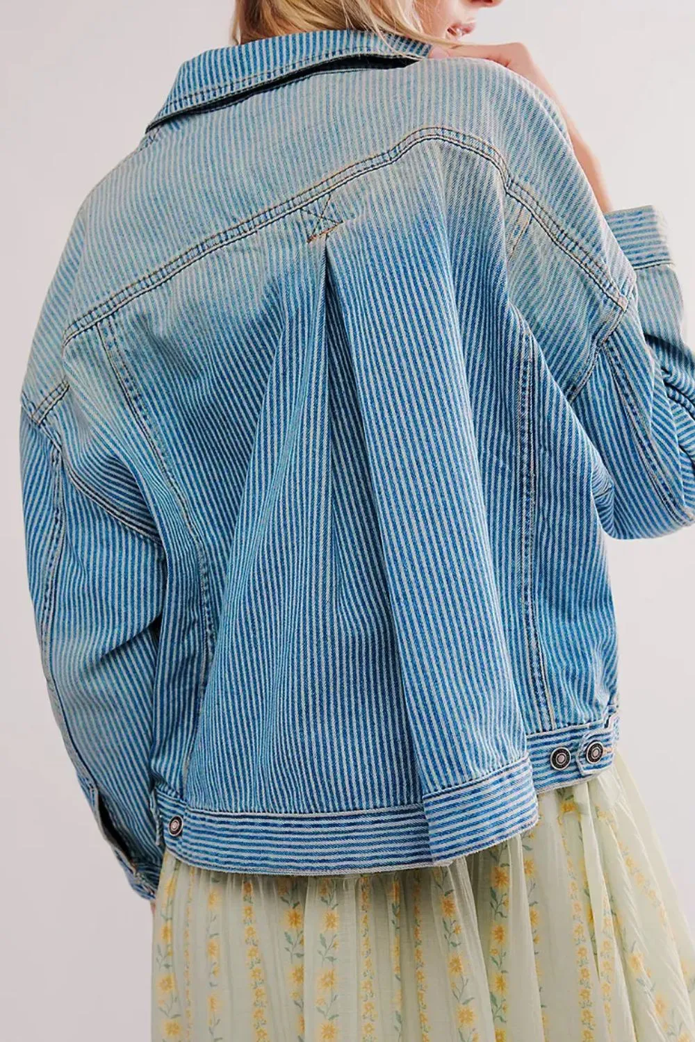 Striped Button Up Long Sleeve Denim Jacket sold by Charming Charlie product image thumbnail 3