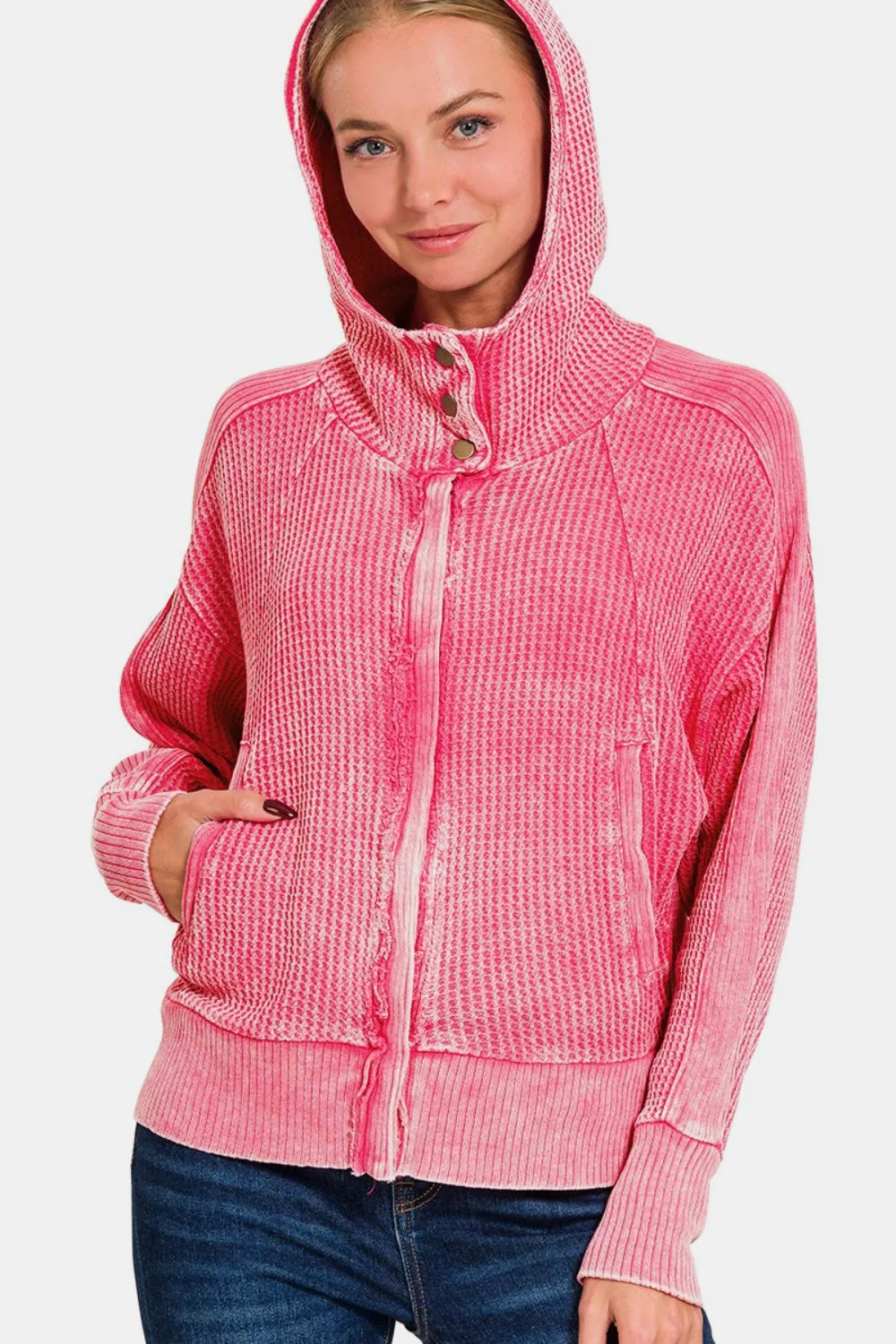 Zenana Washed Zip Up Hooded Jacket sold by Charming Charlie product image thumbnail 3