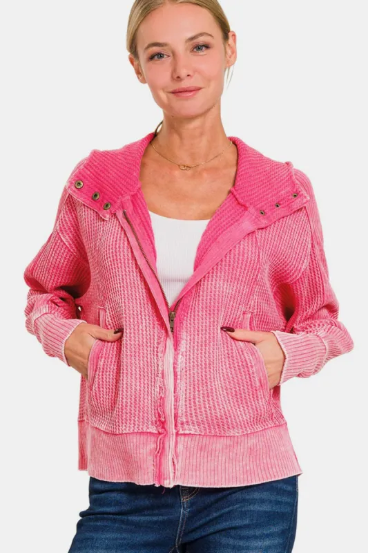 Zenana Washed Zip Up Hooded Jacket sold by Charming Charlie