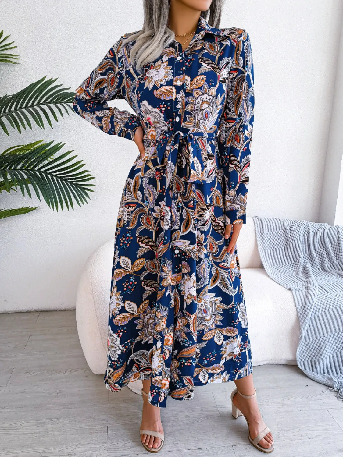 Tied Printed Long Sleeve Midi Dress sold by Charming Charlie product image thumbnail 3