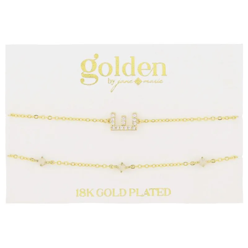 7" Around 18K Gold Plated Set of 2, Cubic Zirconia Pave "E" Initial, Multi Opals Bracelet, 1.5" Ext sold by Charming Charlie