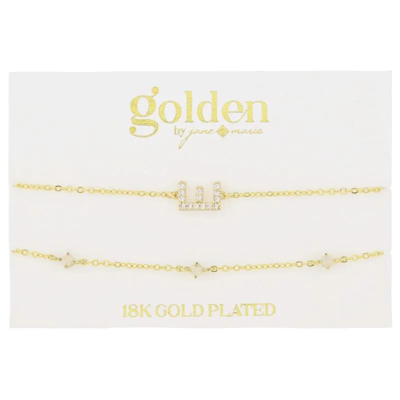 7" Around 18K Gold Plated Set of 2, Cubic Zirconia Pave "E" Initial, Multi Opals Bracelet, 1.5" Ext sold by Charming Charlie