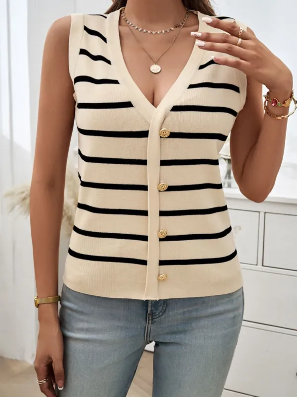 Striped V-Neck Knit Tank sold by Charming Charlie