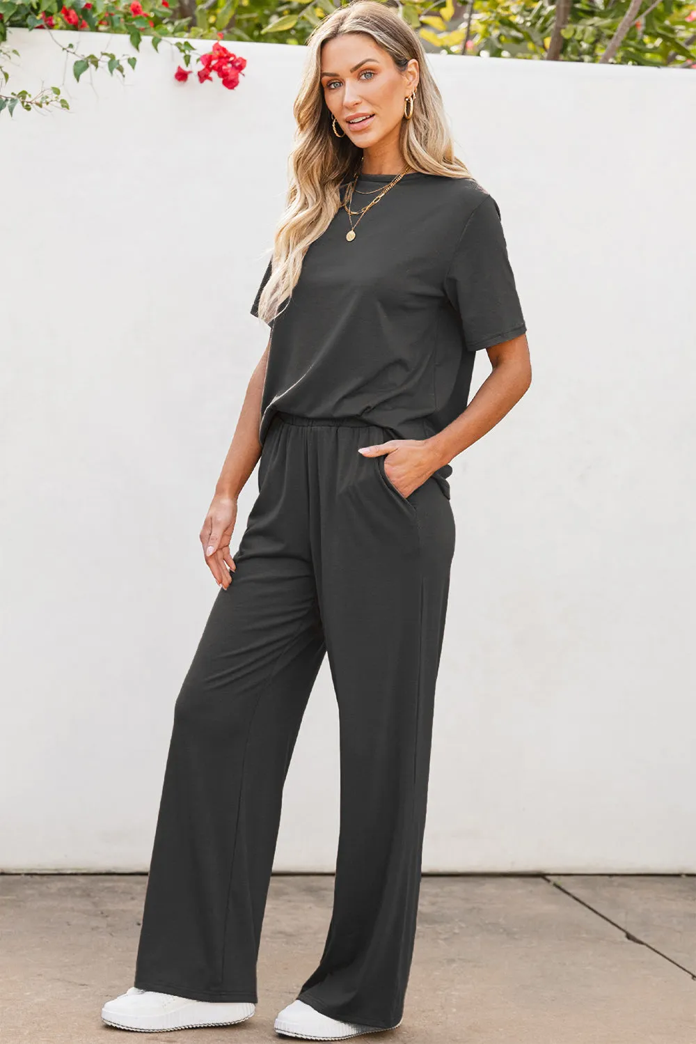 Round Neck Short Sleeve Top and Pants Set sold by Charming Charlie product image thumbnail 3