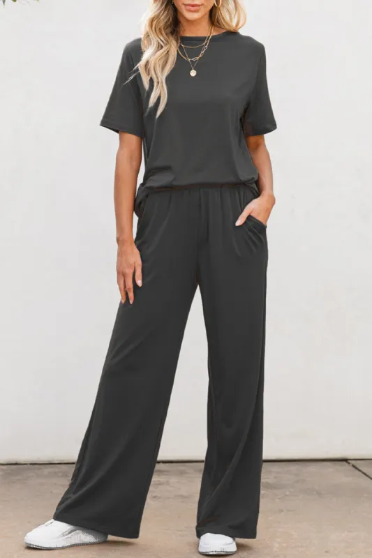 Round Neck Short Sleeve Top and Pants Set sold by Charming Charlie