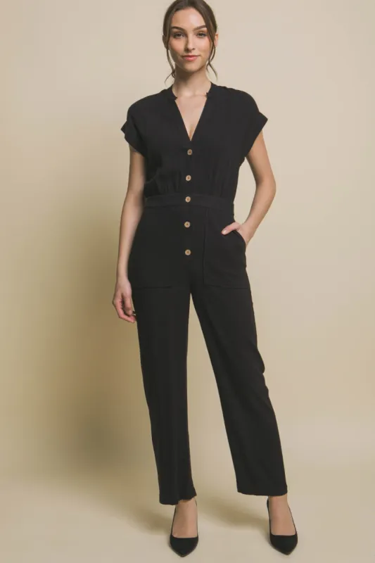 Love Tree Button Up Front Pocket Jumpsuit sold by Charming Charlie