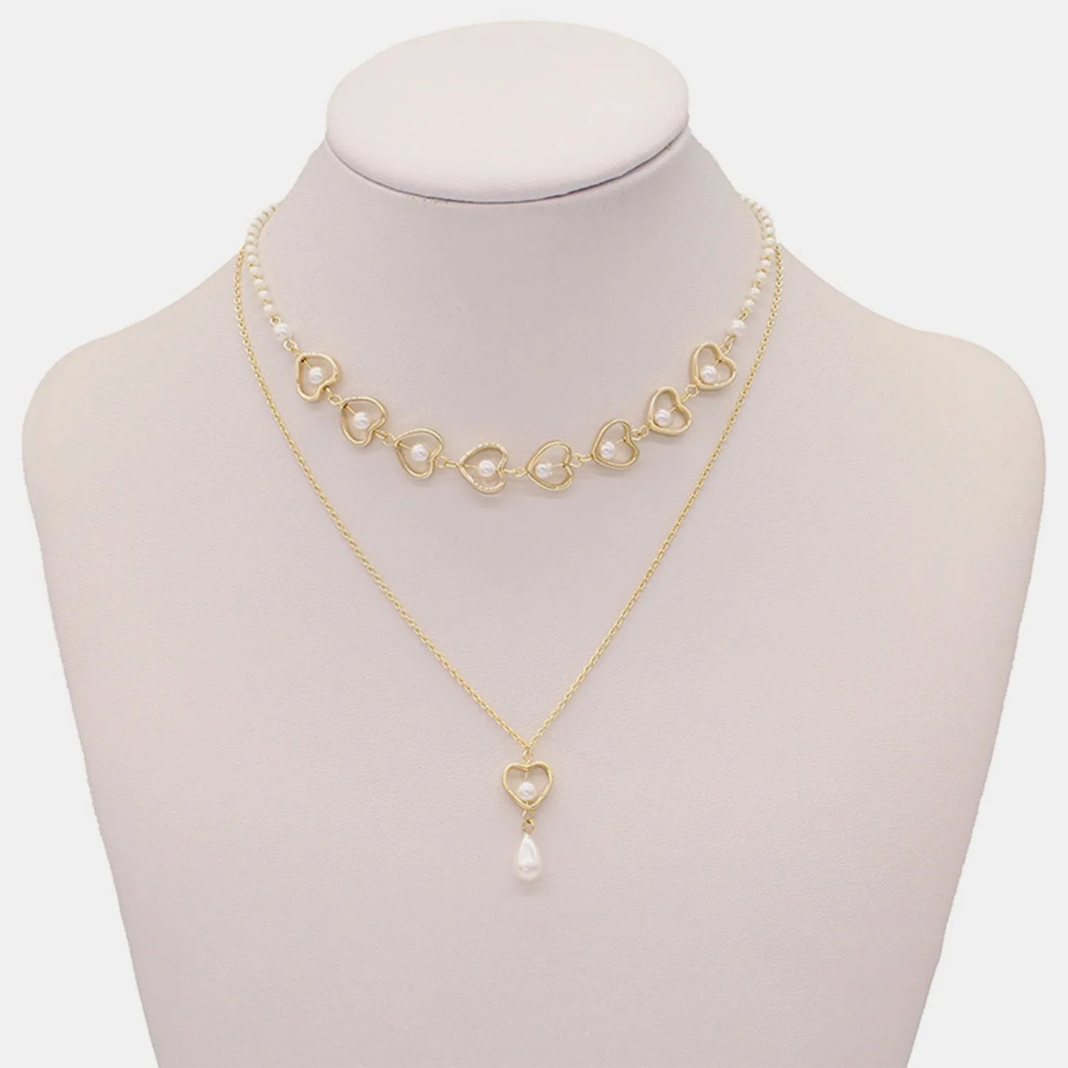 Double-Layered Heart & Pearl Pendant Necklace sold by Charming Charlie product image thumbnail 5